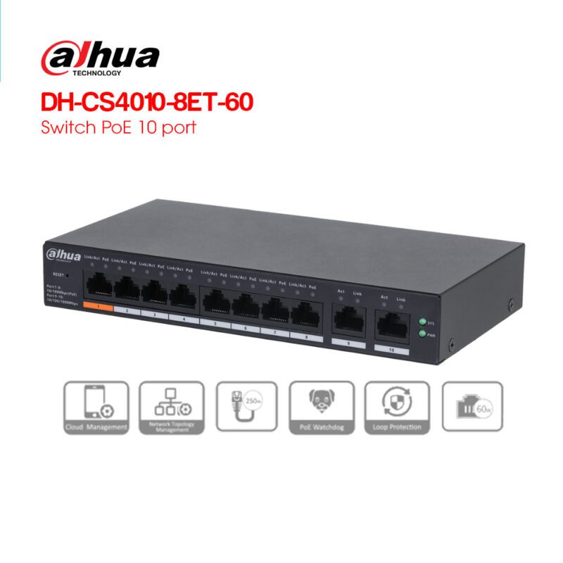 Switch PoE 10 port DAHUA DH-CS4010-8ET-60